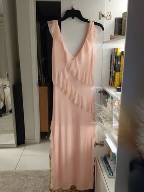 Glamorous Blush Ruffle V-Neck Maxi Dress